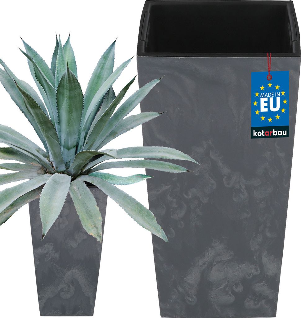 KOTARBAU Blumentopf 240x240x450 mm Betonstruktur Quadratisch mit Innentopf Dunkelgrauc