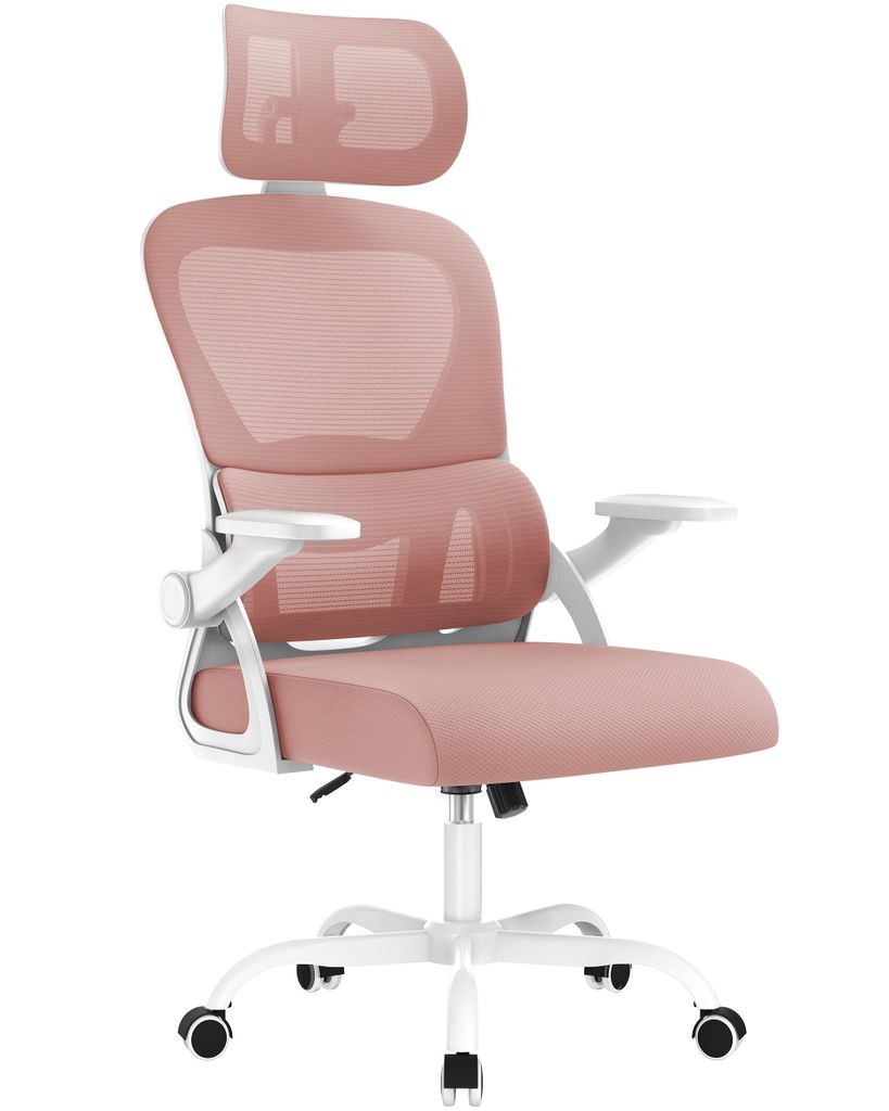 Ergonomischer Bürostuhl, Schreibtischstuhl mit Verstellbarer Kopfstütze und Armlehnen, C-förmige Lordosenstütze, Drehstuhl, Bürostühle Wippfu...