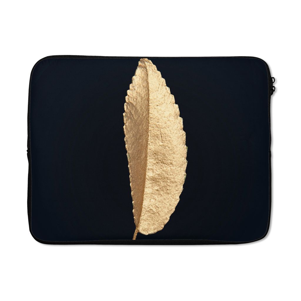 MuchoWow Laptop Hülle 17 Zoll Laptoptasche Blätter - Schwarz und Gold - Luxus - Chic - Natur - Zipper - Schutzabdeckung