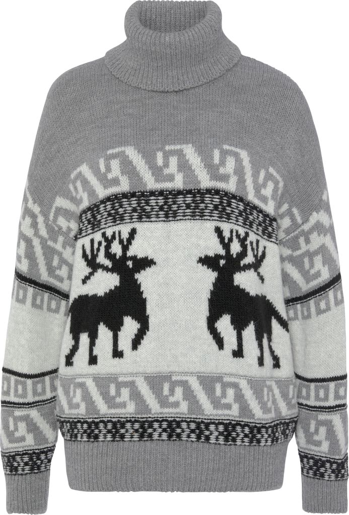 VIVANCE Rollkragenpullover grau-schwarz-creme Größe 40/42