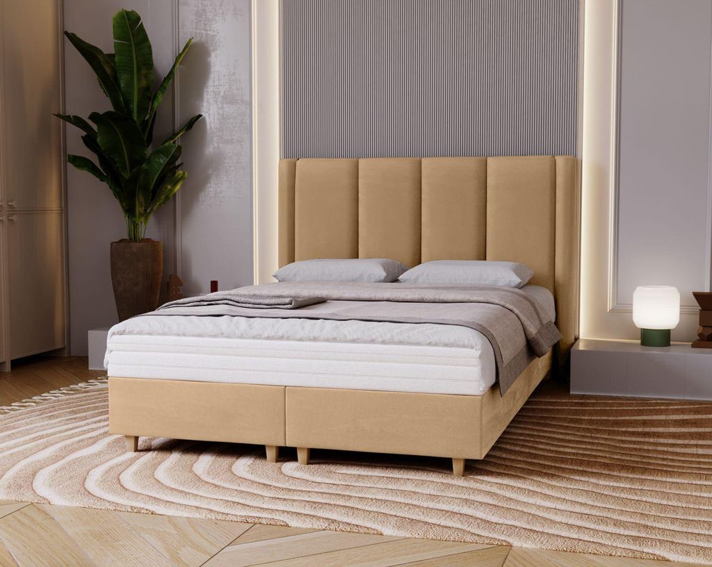 Gepolstertes Doppelbett 140x200 KENBRIDGE - warmes Beige