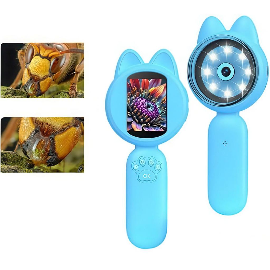 Mikroskop für Kinder, Digitales Mikroskop mit 2,0 IPS Bildschirm, Wiederaufladbar Kindermikroskop 200x Zoom, Taschenmikroskop für Kinder 8 LEDs