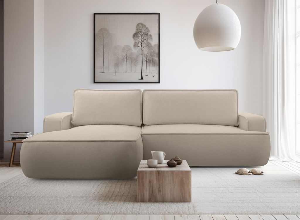 AX LIVING Ablia Beige Sofa L Form mit Schlaffunktion 267 cm breit L
