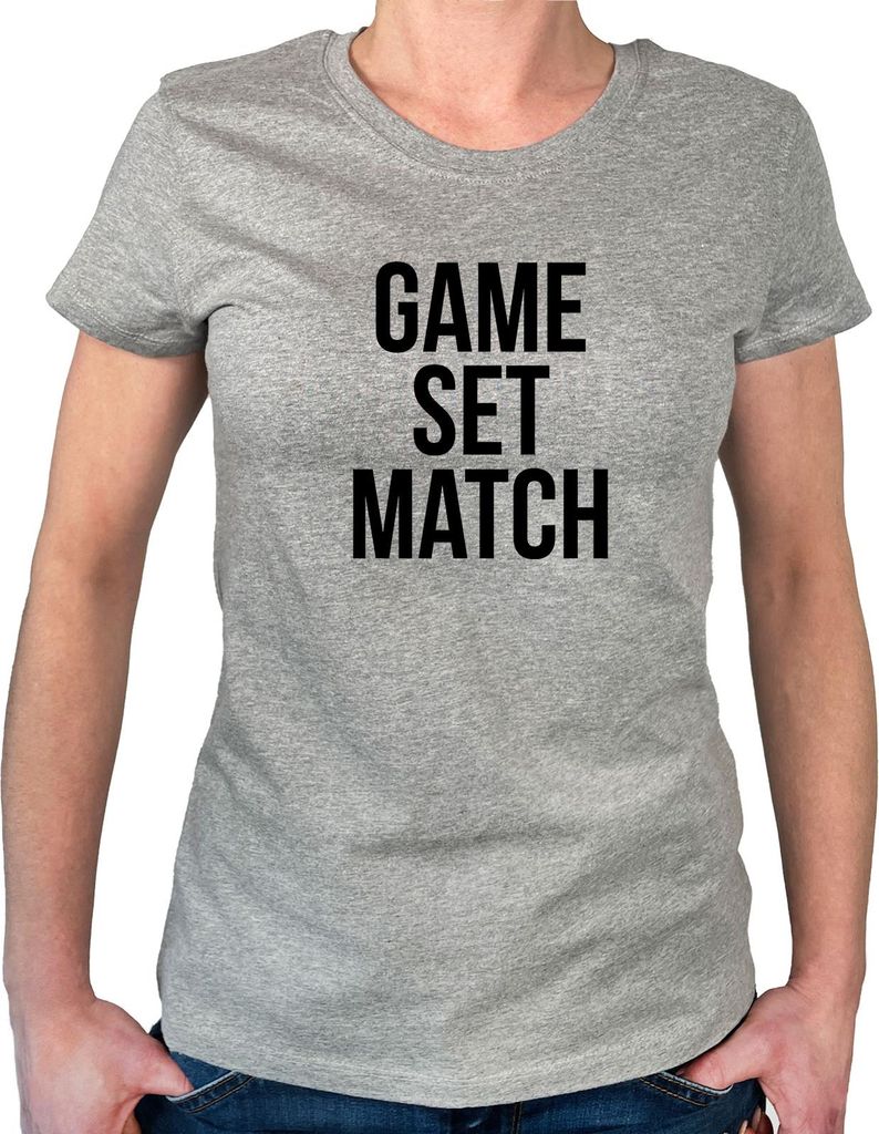 Huuraa Damen T-Shirt Game set match Tennis M Sport Grey Bio Baumwolle Fairtrade Damenshirt Geschenkidee