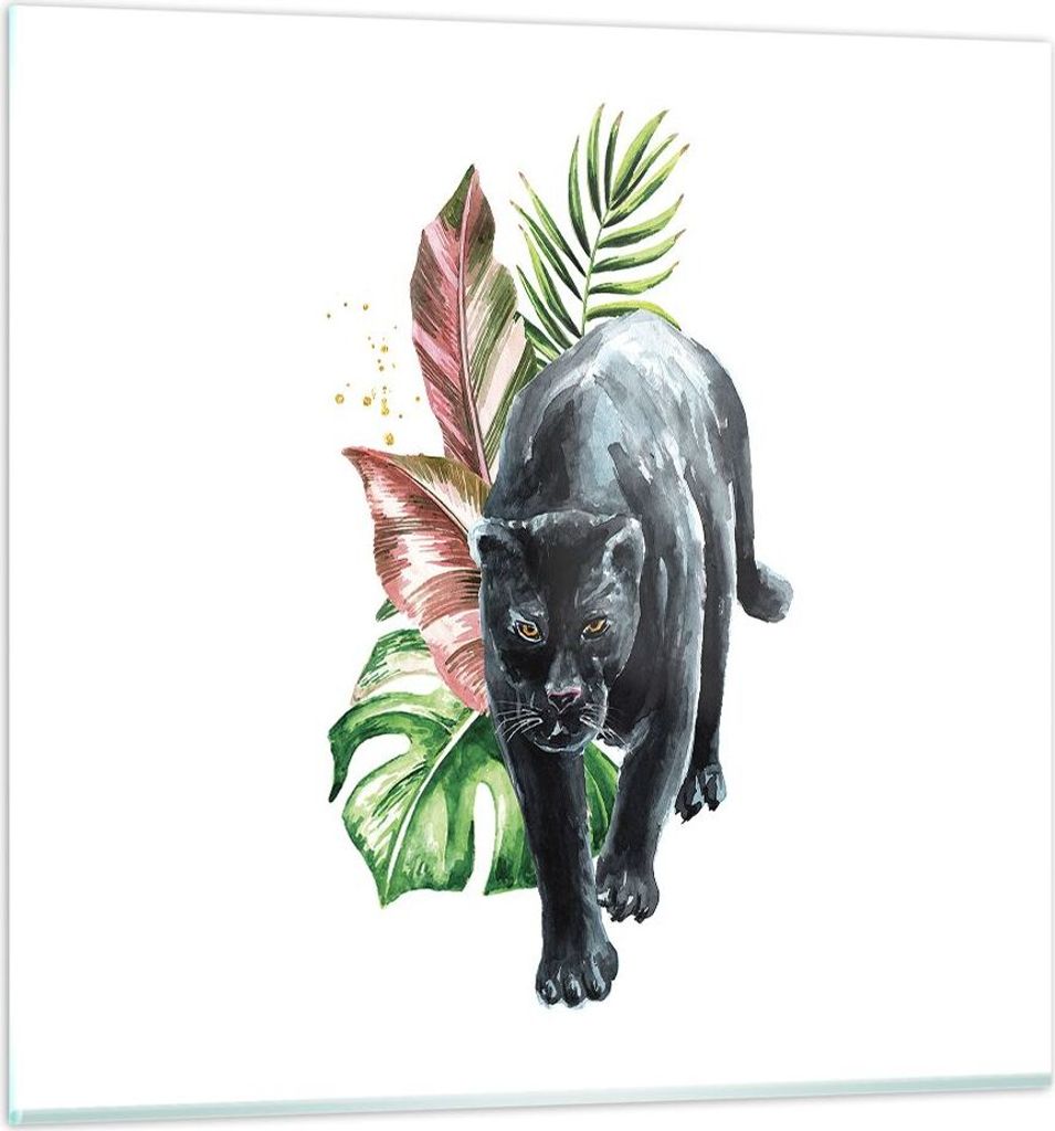 Bilder auf glas - Einteilig - Schwarz Panther Blätter - 30x30cm - Glasbilder - Wandbilder - Bilder - zum Aufhängen bereit - Wanddekoration aus Gl...