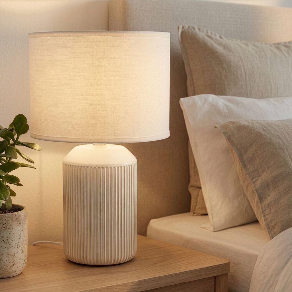 Stolná lampa Briloner Ino, látkové tienidlo, káblový Obrázok produktu 