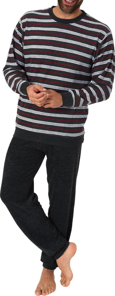 Eleganter Herren Frottee Pyjama Schlafanzug lang mit Bündchen – auch in Übergrössen 61505 ; schwarz , 58