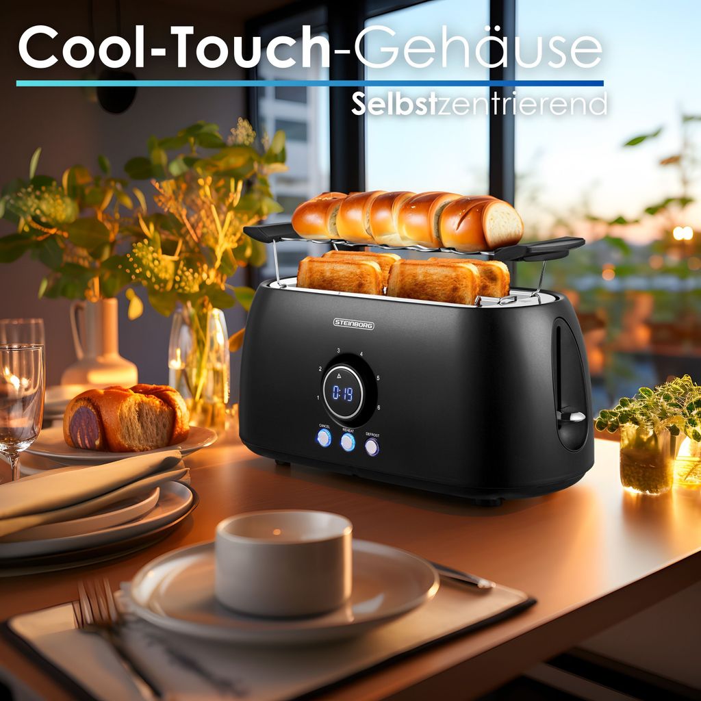 Steinborg XXL 4 Scheiben Toaster Schwarz Digitales Display Produktbild 5