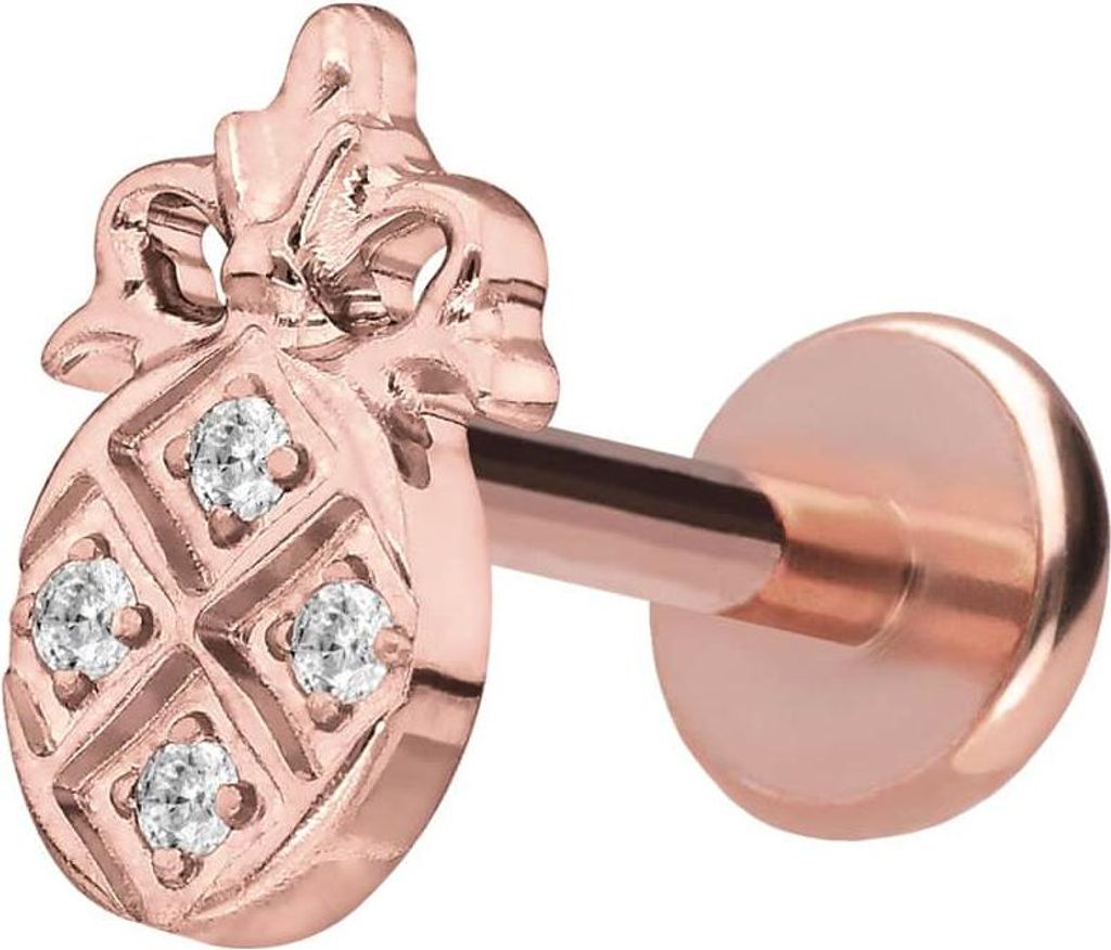 Ohrpiercing, Nasenpiercing Titan Labret mit Push Fit KRISTALLANANAS RoséGold Stablänge: 9mm | Stabstärke: 1mm