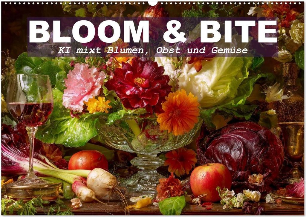 Bloom und Bite. KI mixt Blumen, Obst und Gemüse (Wandkalender 2027 DIN A2 quer), CALVENDO Monatskalender
