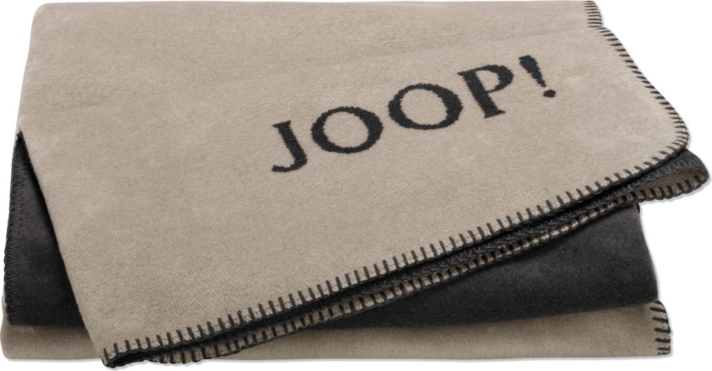 A folded blanket with the brand name 'Joop!' printed on it.