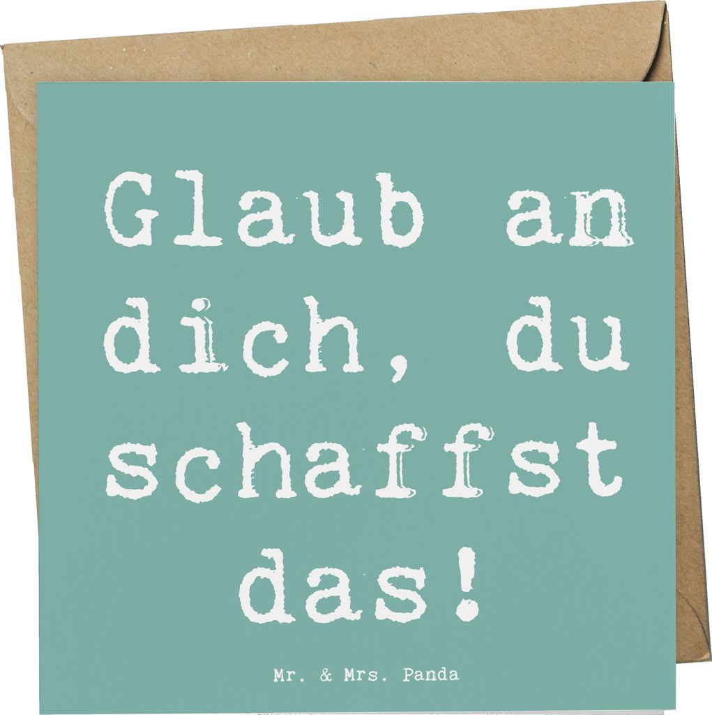 Mr. & Mrs. Panda Klappkarte Spruch Schulanfang Glaube - Meeresbrise - Geschenk, faltkarte, anlasskarte, Glückwunschkarte, Mut, Glauben an sich sel...