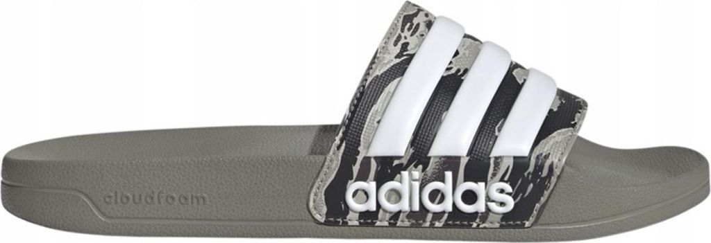 Adidas Shower Adilette Slide Badelatschen Badeschlappen Sandale Camouflage grau/weiss/schwarz JQ2295, Schuhgröße:42 EU