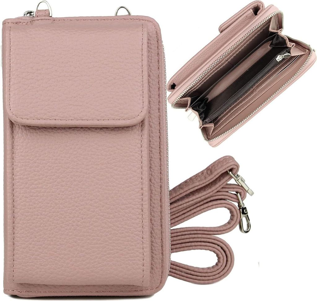Damen Geldbörse mit Handyfach, RFID Schutz, Viele Kartenfächer, Crossbody Handytasche, Kleine Umhängetasche mit Verstellbarem Schultergurt für ...