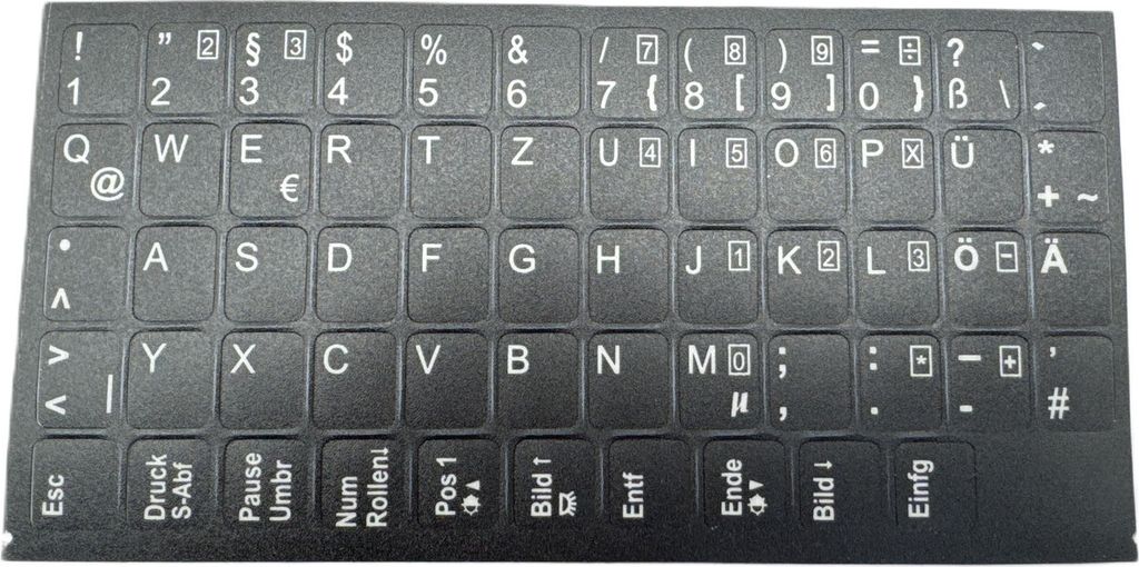 DEUTSCHE Tastaturaufkleber - schwarz MATT 58 Tasten 1,1 cm x 1,3 cm Selbstkleben kompatibel für Medion Laptop Notebook