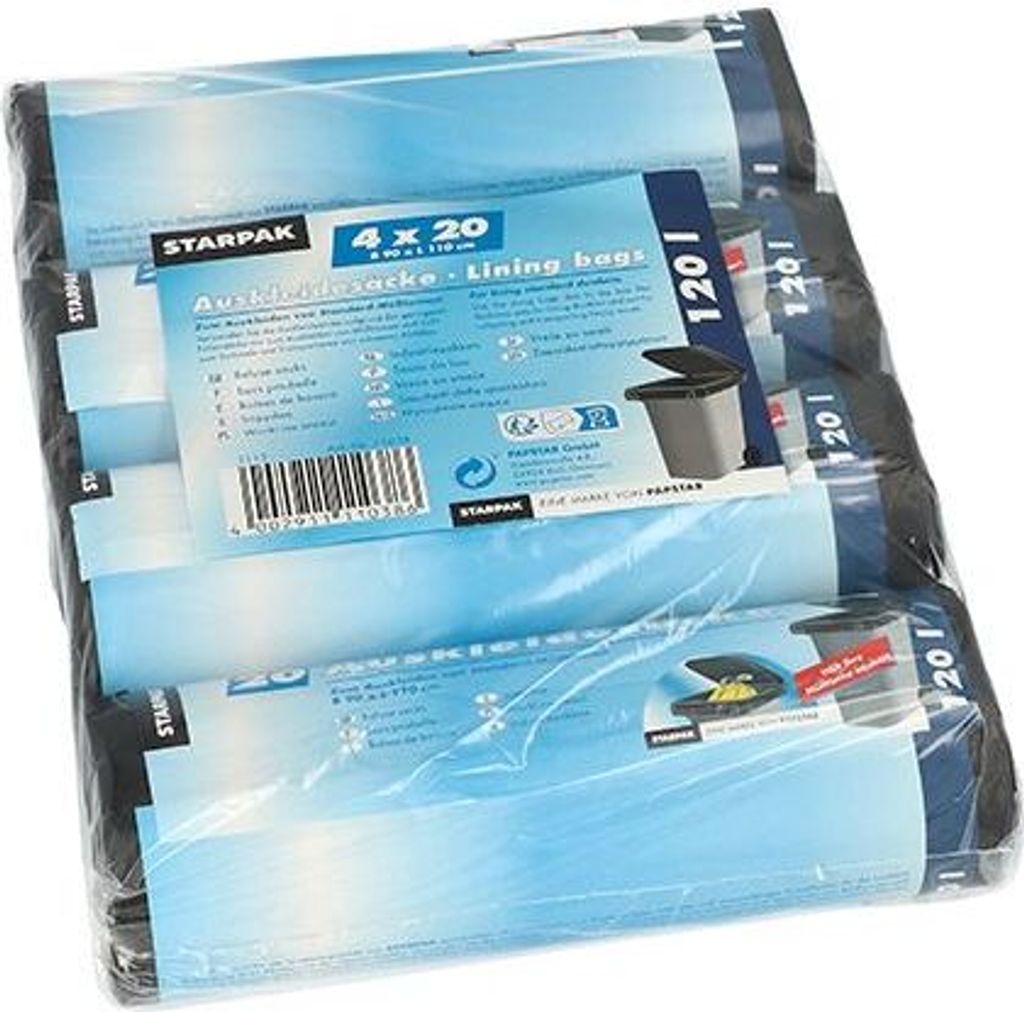 Papstar Auskleidesäcke für Mülltonnen 120 l 110 cm x 90 cm schwarz, 4 x 80 Stück