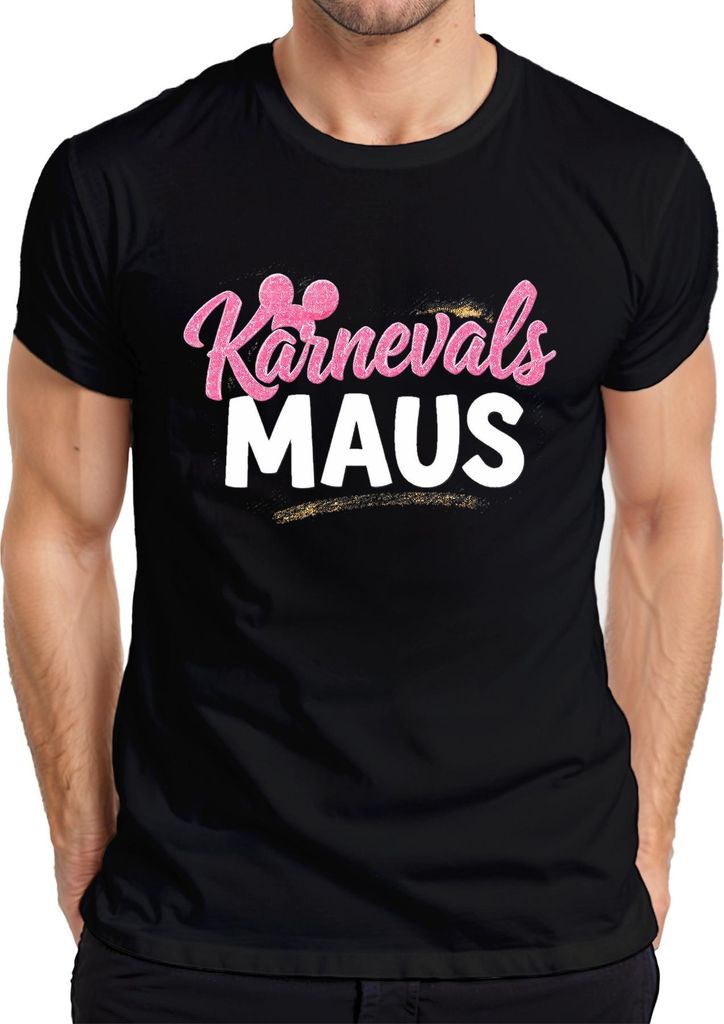 Karnevals Maus Fasching Rosa Glitzer Mäuschen Fasching Köln Party Herren T-Shirt, Schwarz, XL