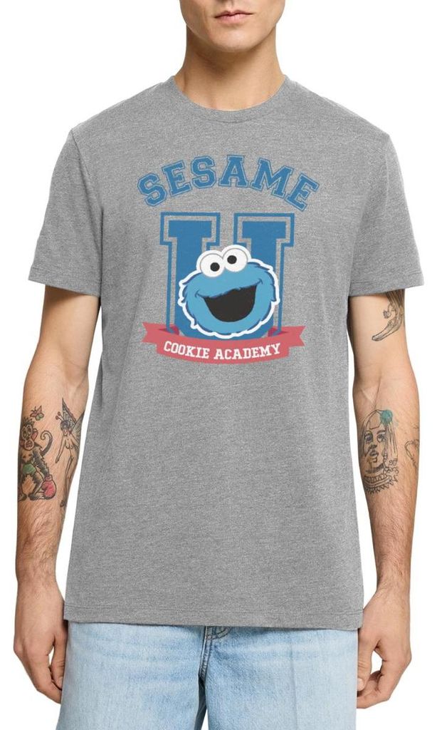 Spreadshirt Sesamstraße Cookie Academy Männer Premium T-Shirt, 5XL, Grau meliert
