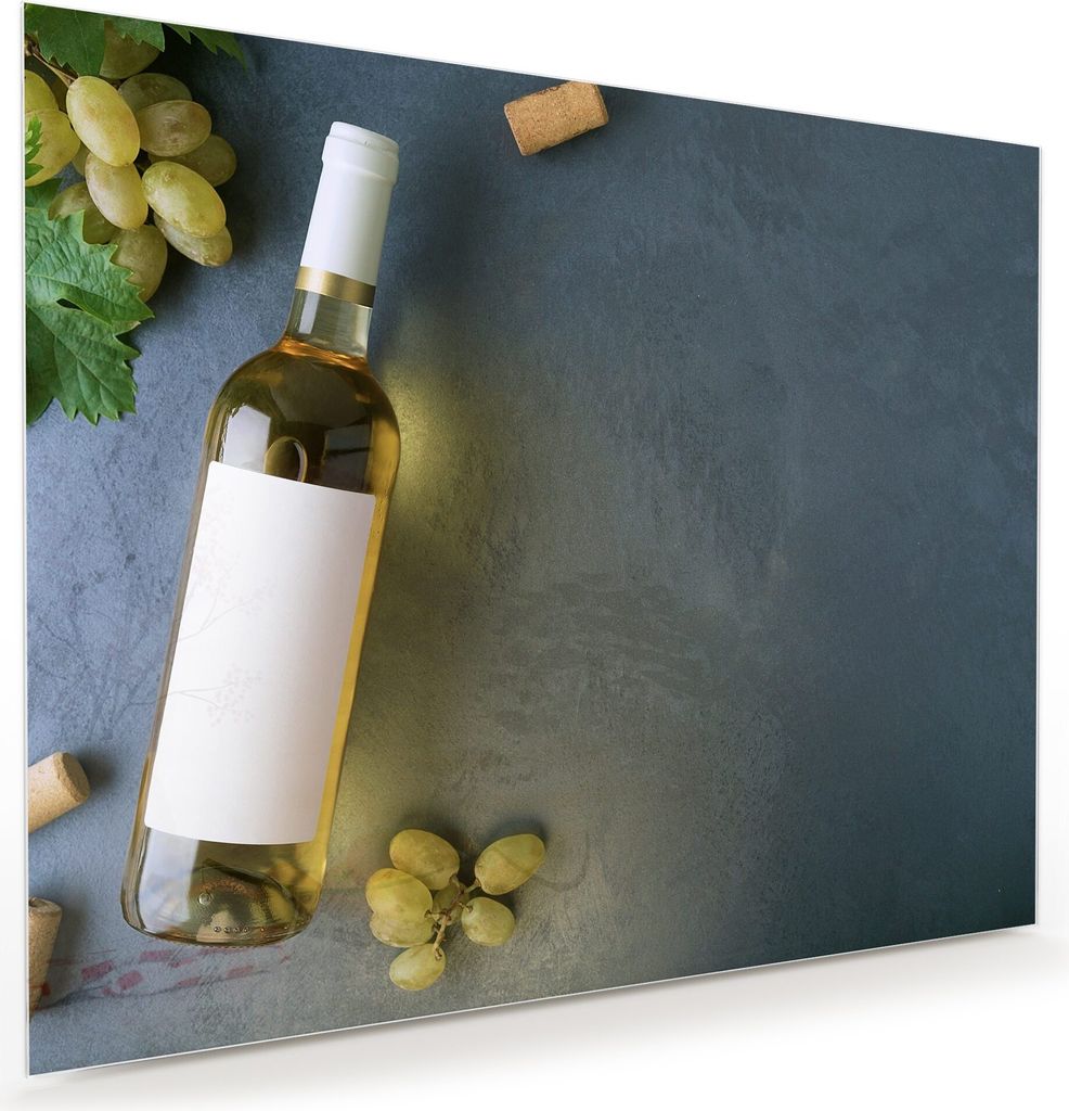 Glasbild Wandbild Flasche Weisswein 100x80cm in XXL für Wohnzimmer, Schlafzimmer, Badezimmer, Flur