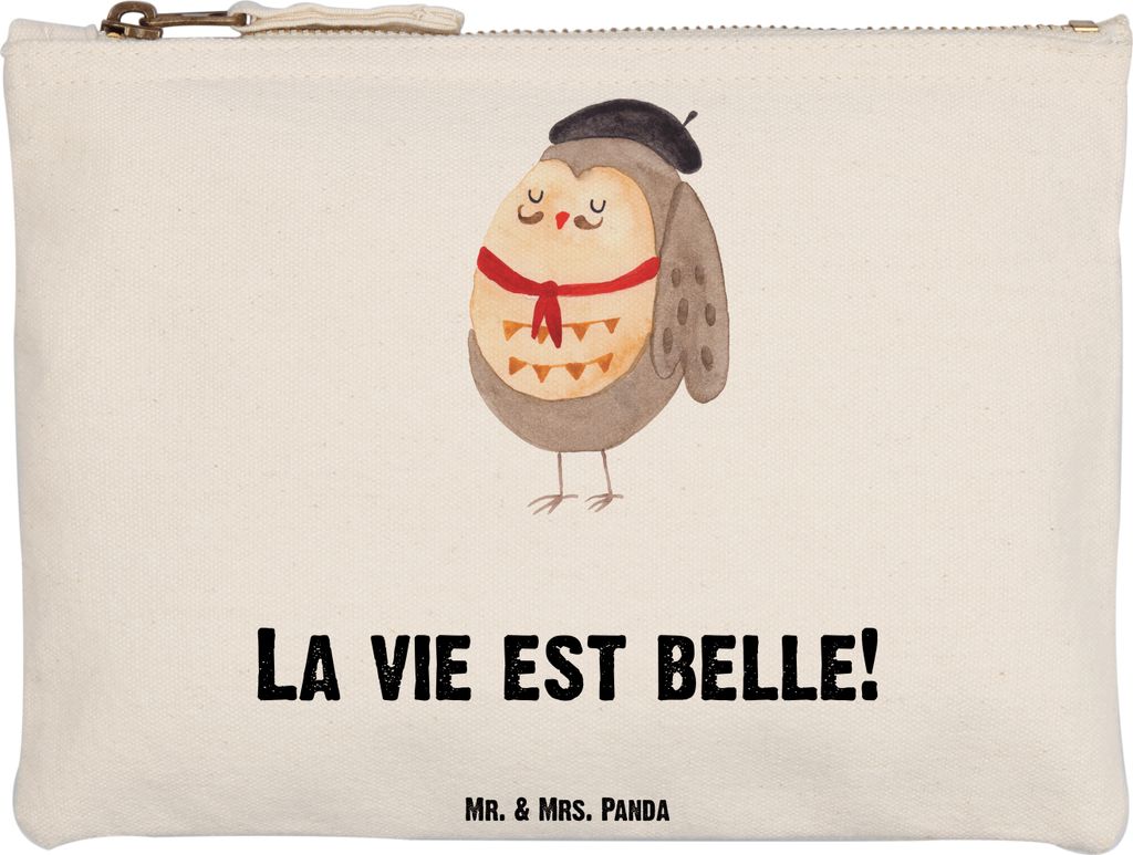 Mr. & Mrs. Panda Kosmetiktasche Eule Frankreich Grösse XL Große - Weiß - Geschenk, Das Leben Ist schön, La Vie Est Belle, Schlampermäppchen, O...