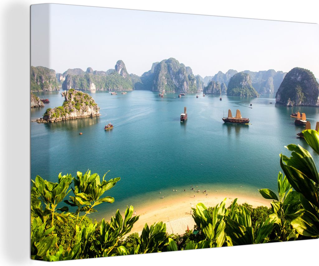 OneMillionCanvasses - Leinwandbilder - 150x100 cm, Luftbildaufnahme Halong-Bucht, Wandbilder Kunstdruck Wanddekoration