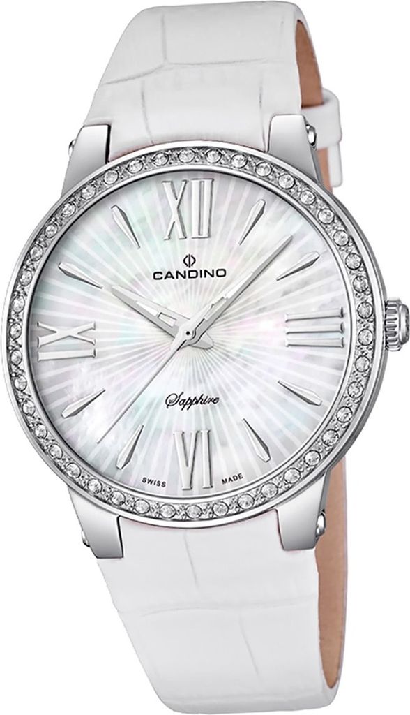 Candino Elegance Leder Quarz Damen Uhr C4597/1 Armband-Uhr Analog weiß D2UC4597/1