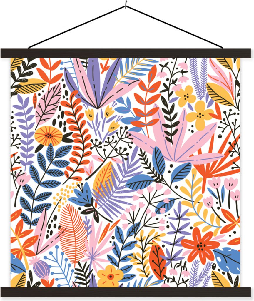 MuchoWow Textilposter Sommer - Pflanzen - Pastell 60x60 cm mit schwarzem Rahmen - Posteraufhänger