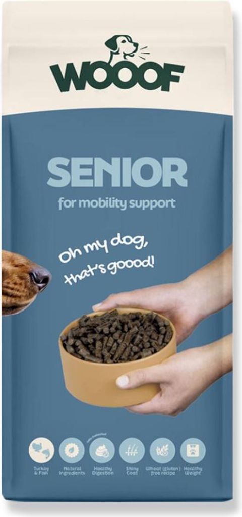 Hundetrockenfutter WOOOF Senior 14KG Gepresstes Senior-Hundefutter mit Truthahn und Fisch für ältere Hunde