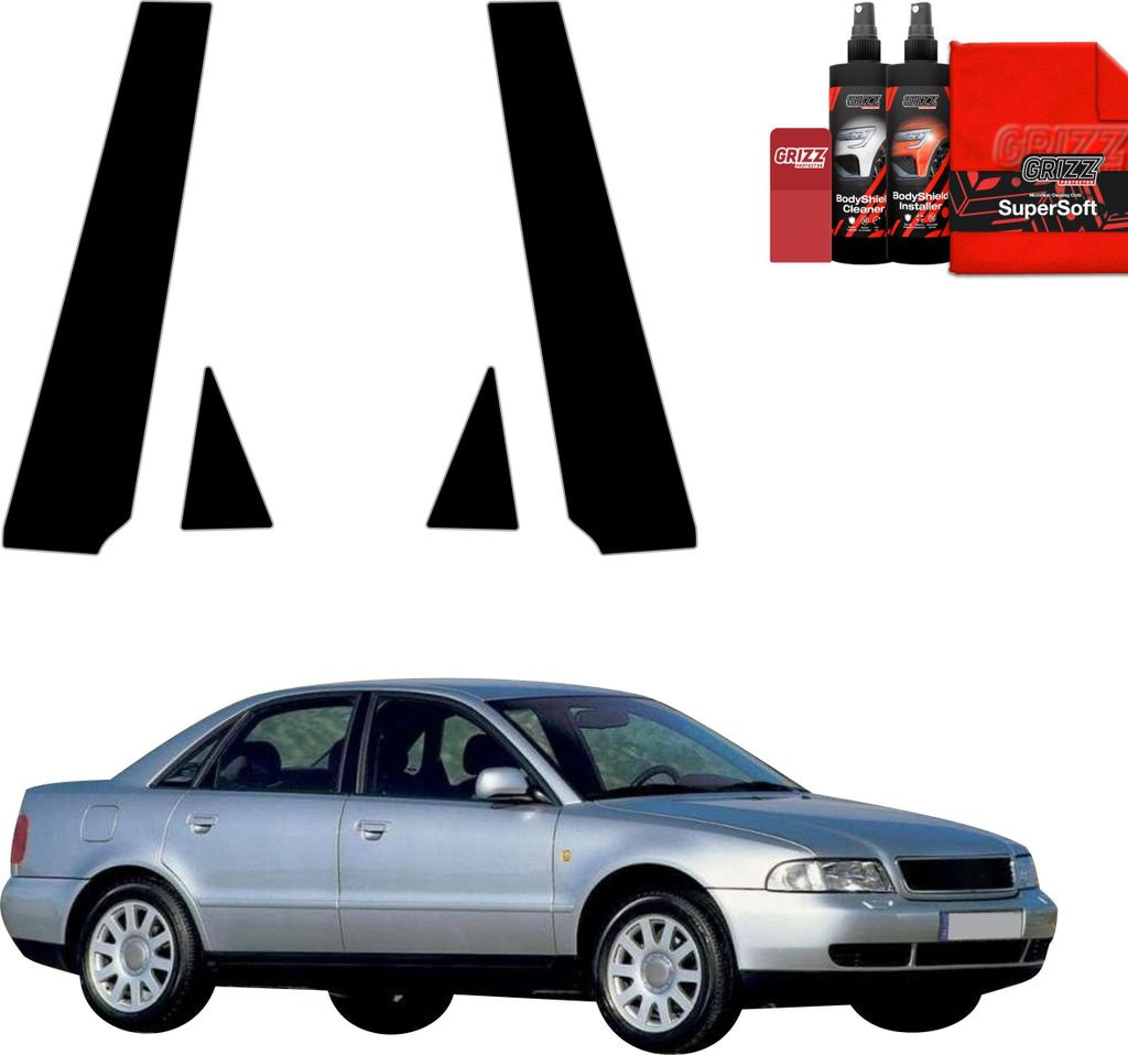 4in1 Schwarze Grizz Protector schutzfolie für B-C-Säule - Audi A4 B5 Sedan (1994-2001)