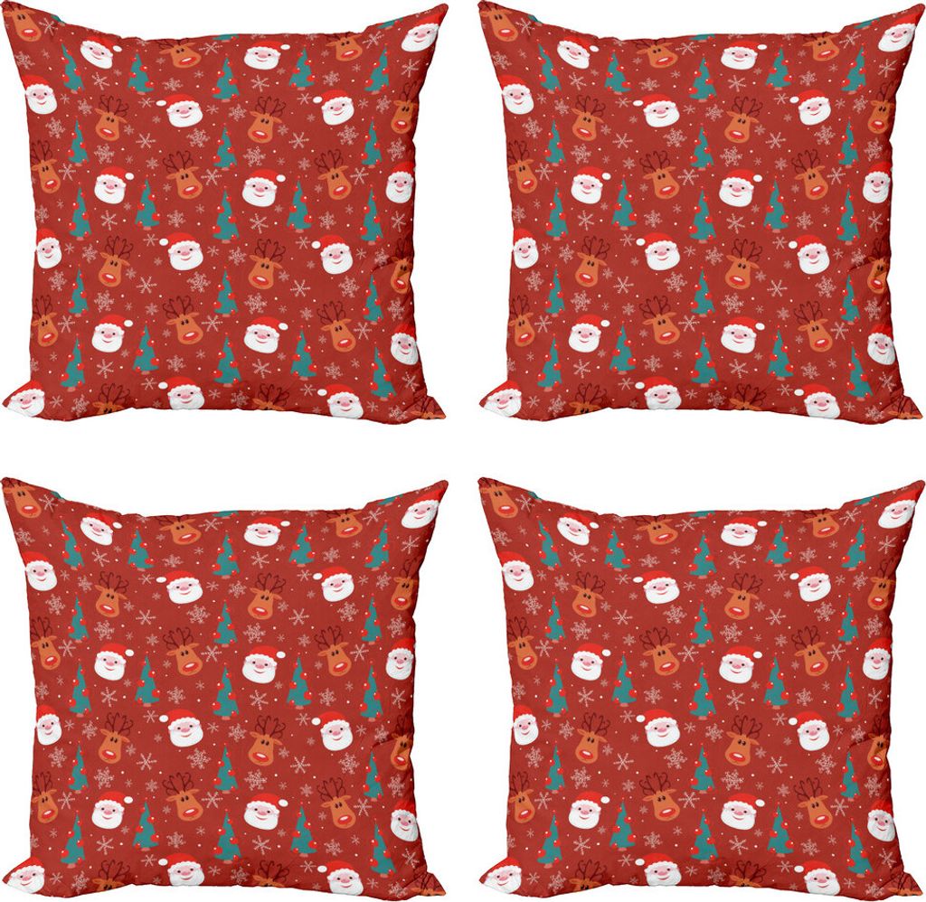ABAKUHAUS rot Kissenbezug Set (4 Stück), Merry Xmas Cartoon Weihnachts, Moderner Doppelseitiger Digitaldruck, 50 cm x 50 cm, Red Multicolor