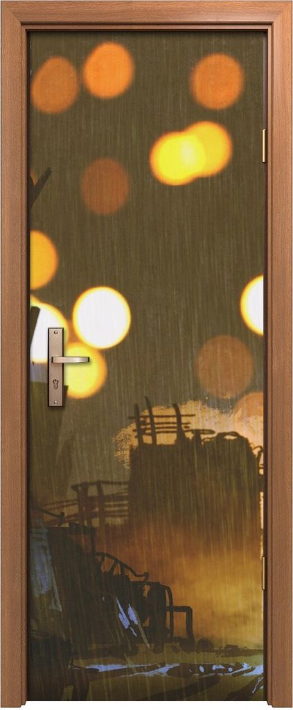 Türposter 70x200 cm Türaufkleber Türtapete Türfolie Klebefolie regnerische Nacht Frau mit Regenschirm