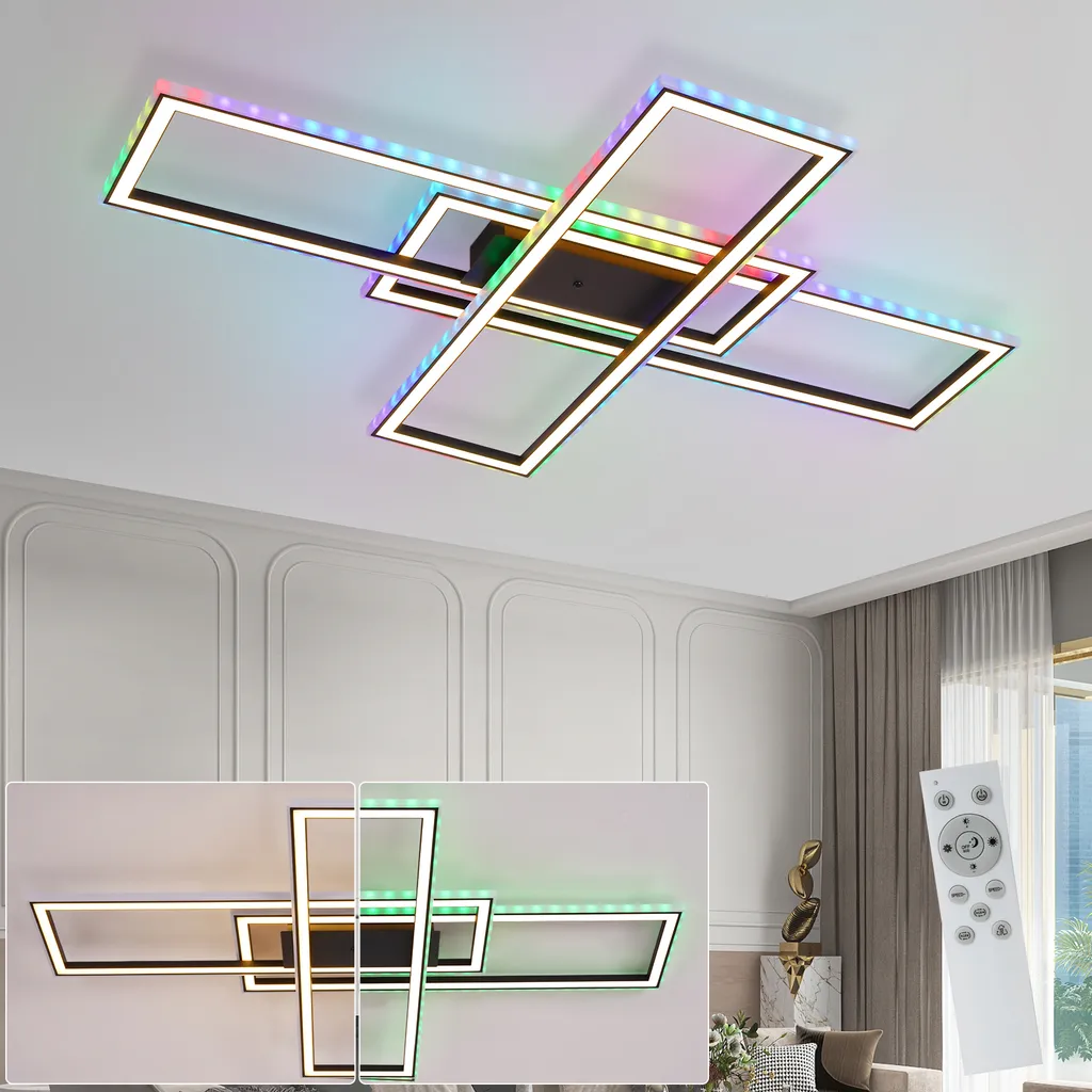 Plafoniera LED ZMH Nera 50W RGB Dimmerabile con Telecomando per Soggiorno