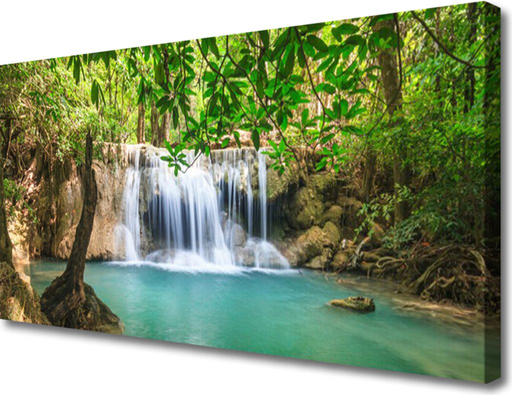 Tulup Leinwand-Bilder 100x50 Wandbild Canvas Kunstdruck Wasserfall See Wald Natur