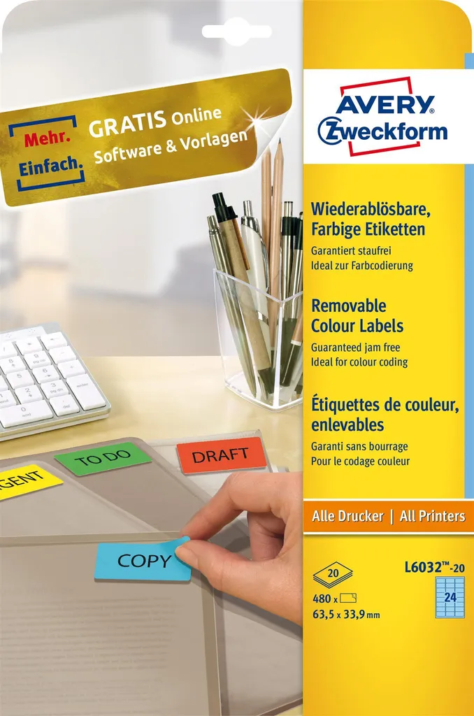 Offerta 480 Etichette Avery L6032-20 Blu Rimovibili 63,5 x 33,9