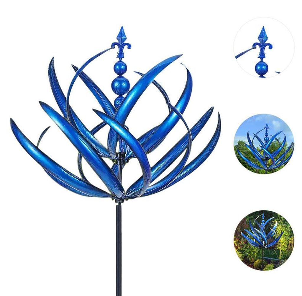 Garten Windrad Metall 90cm Lotus Design, 360° Kugellager Produktbild 
