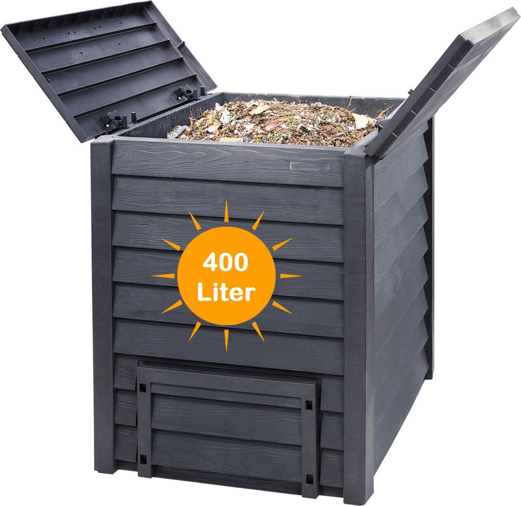 Yoursol Thermo Wood Komposter 400L, Komposter Garten aus Kunststoff anthrazit-braun, Thermokomposter