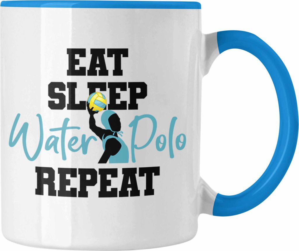 Trendation - Water Polo Tasse Geschenk Wasserball-Spieler Geschenkidee Eat Sleap Waterpolo (Blau)