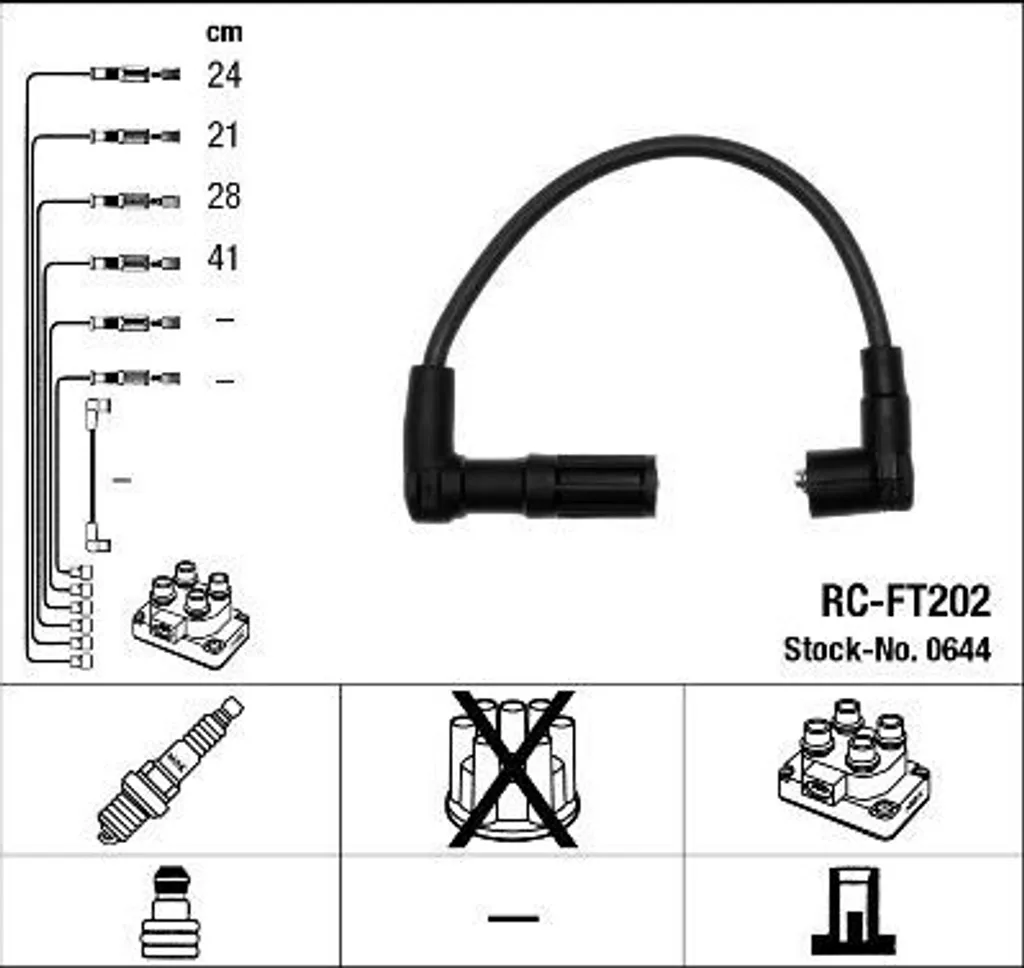 Jeu de câbles d'allumage NGK 0644 pour moteur Fiat Punto essence 1.2L
