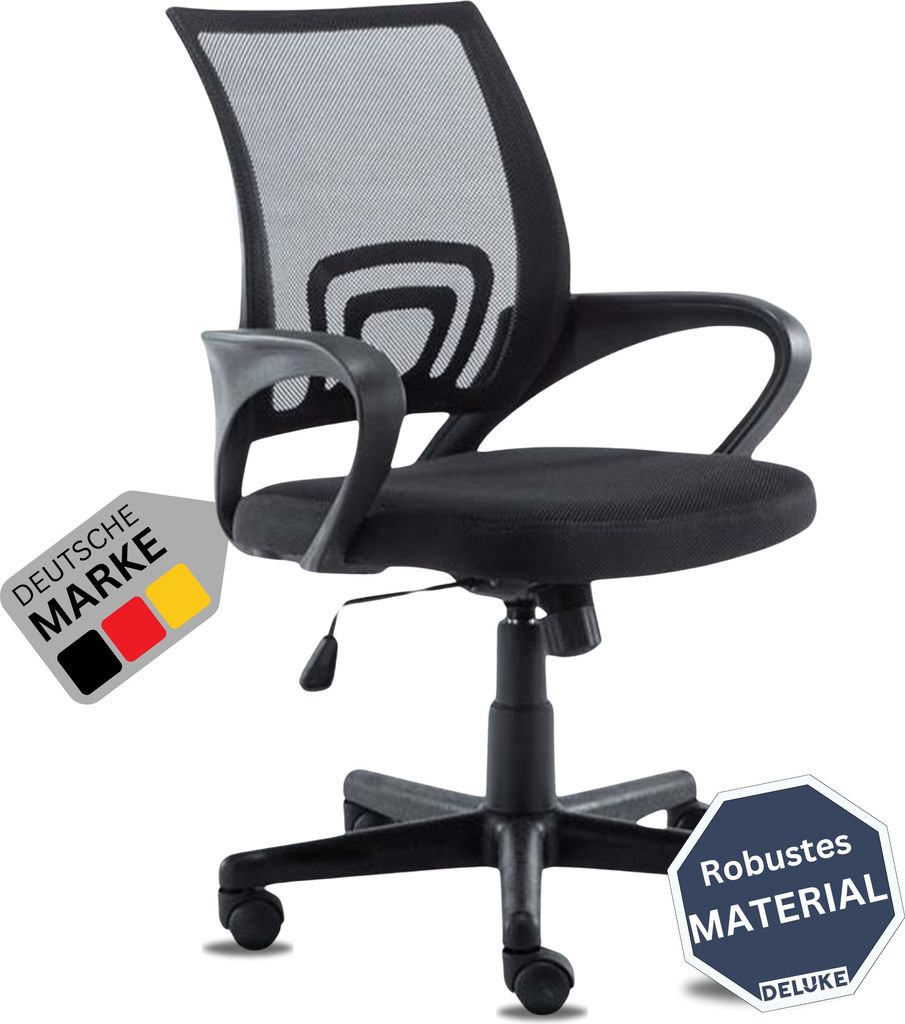 DELUKE Bürostuhl Ergonomisch ZEOS Schreibtischstuhl mit Netzbespannung | Höhenverstellbarer Drehstuhl, Arbeitsstuhl mit Armlehne | Computerstuh...
