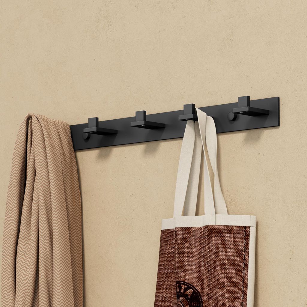 doporro Garderobenhaken Edelstahl, Kleiderhaken Wand mit 5 Haken, selbstklebend & ohne Bohren Matt schwarz für Jacken, Handtücher Stalo-07