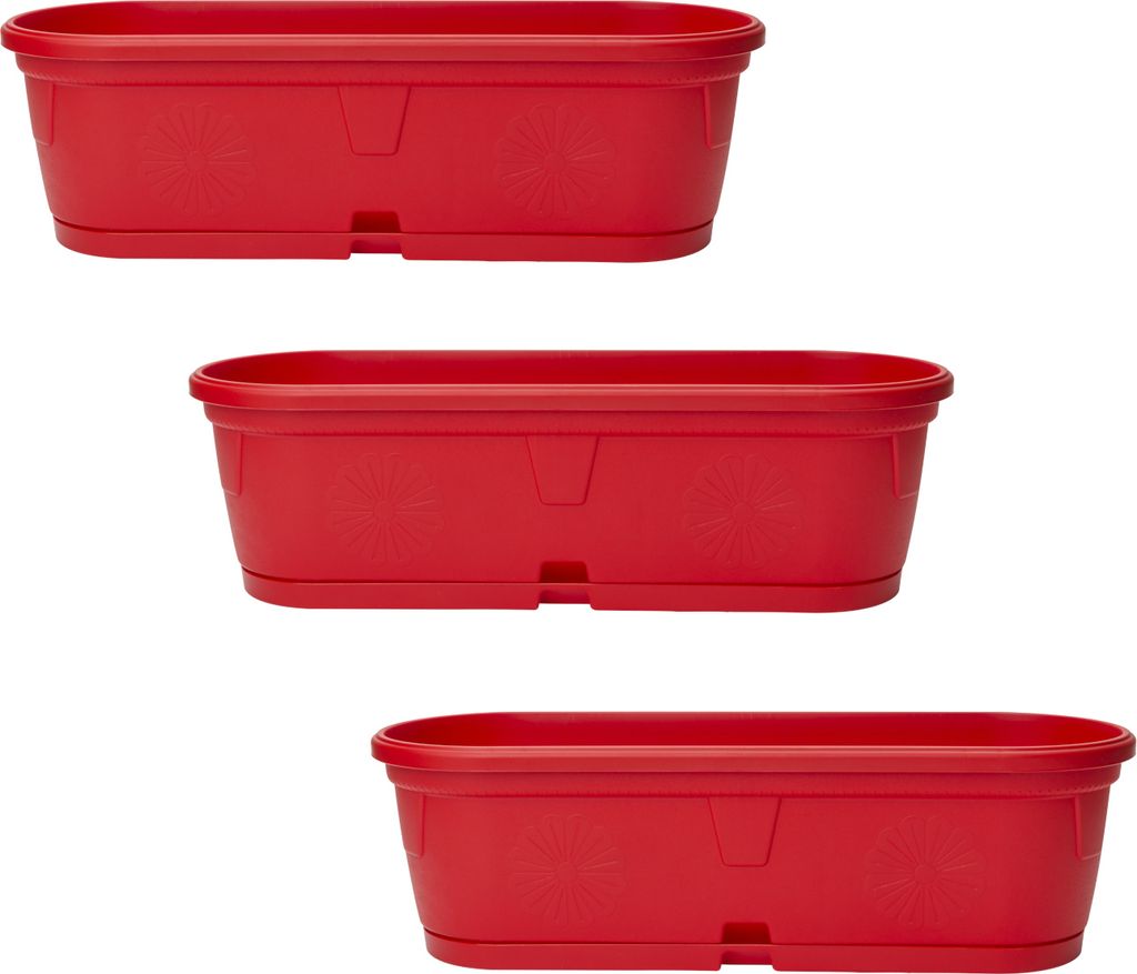 3x Pflanzkübel Blumenkasten Blumentopf Blumenkübel länglich wetterfest 50 cm rot