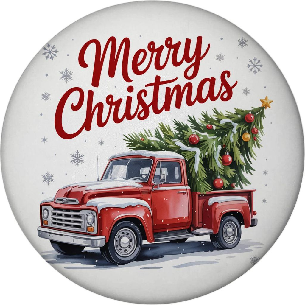 Merry Christmas Magnet mit Flaschenöffner mit Rotem Truck und Weihnachtsbaum
