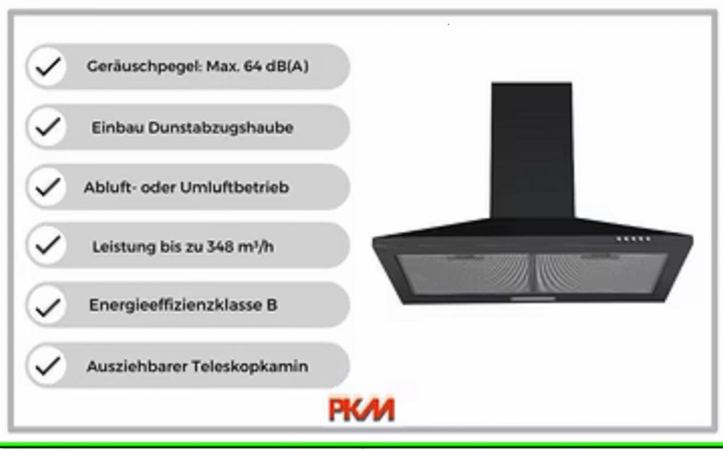 PKM 6091BH Schwarz Kaminabzugshaube Dunstabzugshaube B:60cm Produktbild 7
