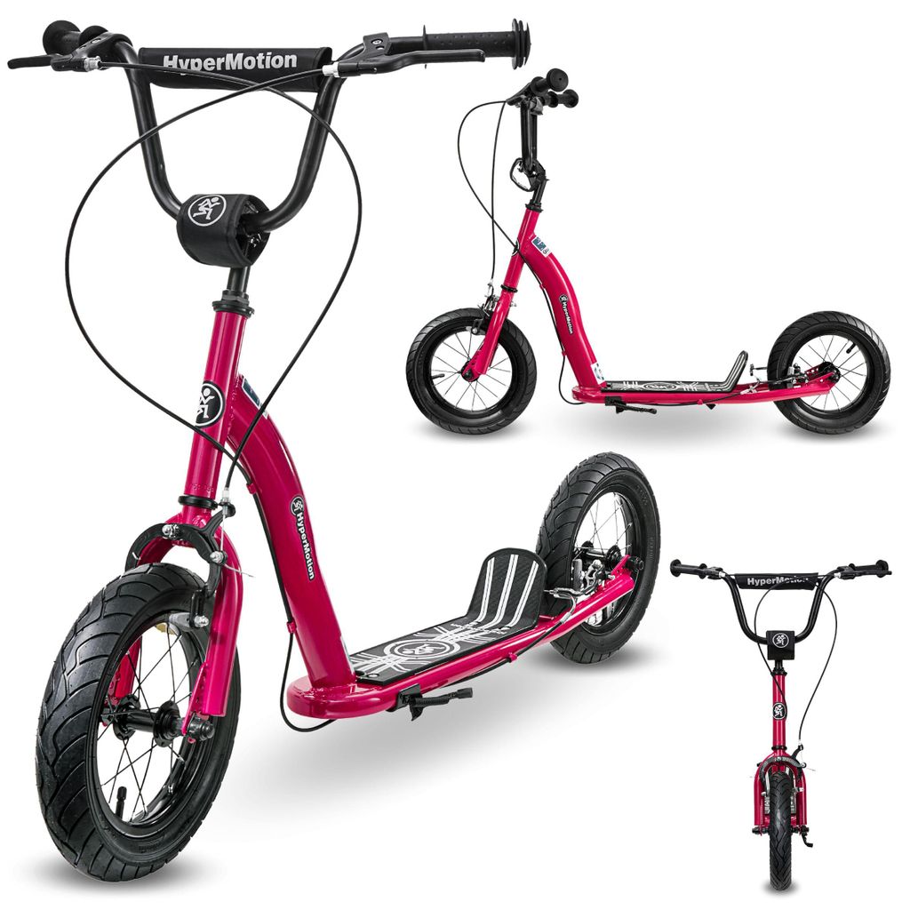 HyperMotion Kinderroller RUBY 12.2 – 12 Zoll Luftreifen, höhenverstellbar, Handbremsen, Scooter pink/magenta