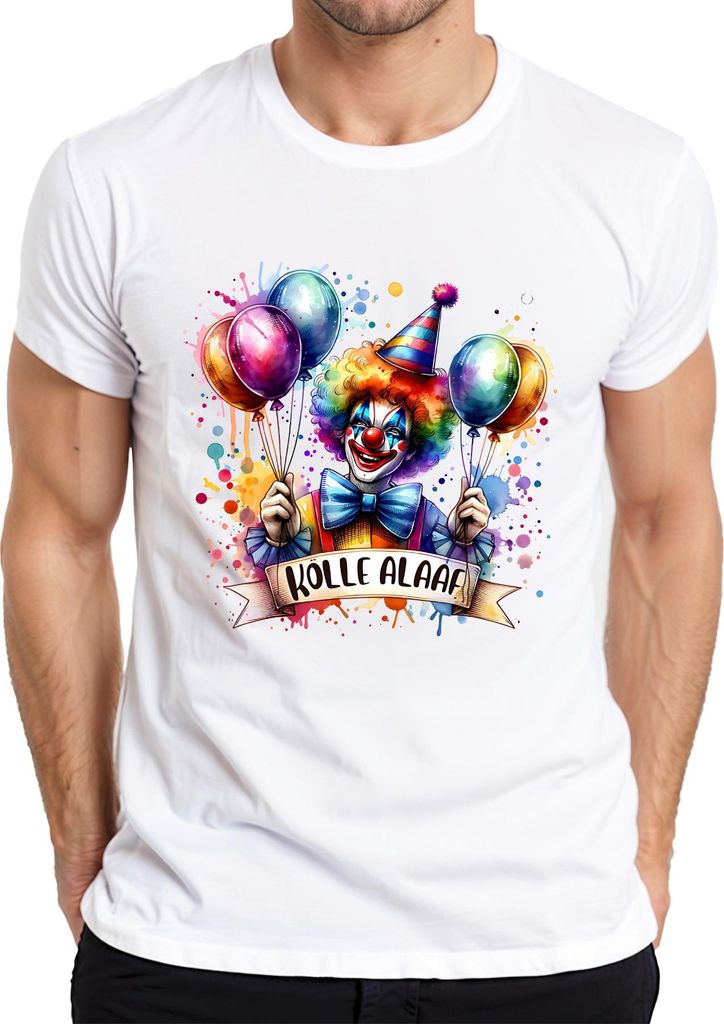 Kölle Alaaf Karneval Köln Clown Luftballons bunt Fasching Herren T-Shirt, Weiß, M