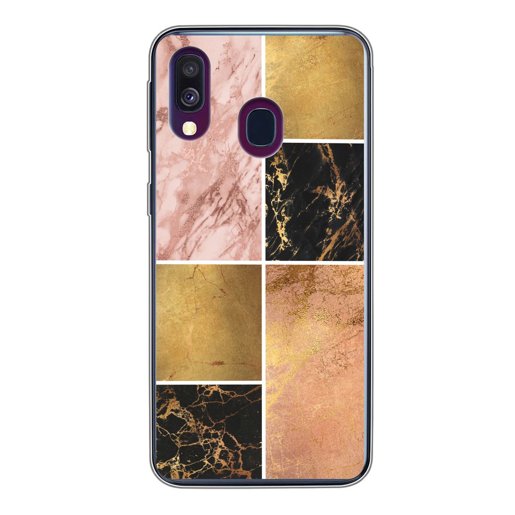 MuchoWow Handyhülle Schutzhülle Hülle für Samsung Galaxy A40 Marmor - Rosa - Gold Silikon Softcase Handy Hülle - Handy-Tasche