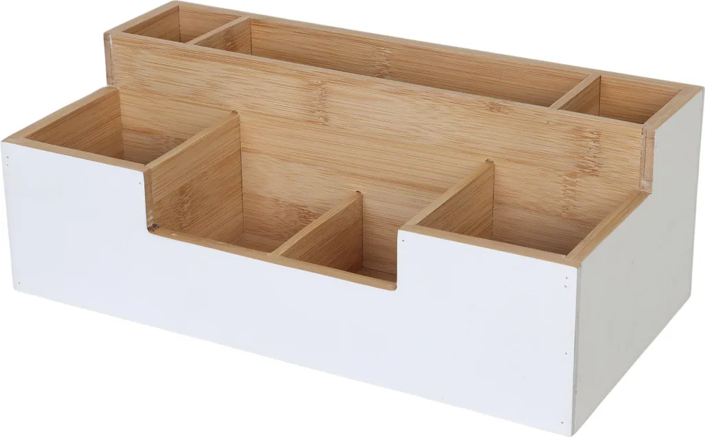 Relaxdays Organizer da Scrivania, con 2 Cassetti, 7 Scomparti, in bambù, 15, 5x33x20,5 cm Organizzatore Ufficio, Naturale
