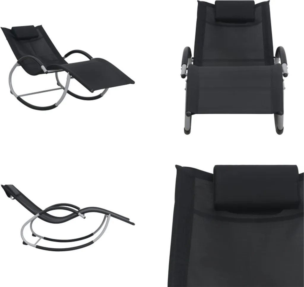 Chaise Longue Textilène avec Coussin Noir - Transat de Jardin Résistant