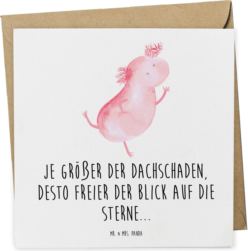 Mr. & Mrs. Panda Glückwunschkarte Axolotl Tanzen - Weiß - Geschenk, faltkarte, Beste Freundin, anlasskarte, Grußkarte, Klappkarte, Optimist, gut...