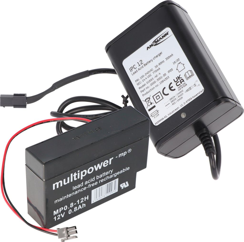 Ladegerät inklusive 1 Akku passend für den Multipower Bleiakku MP0.8-12H Heim und Haus